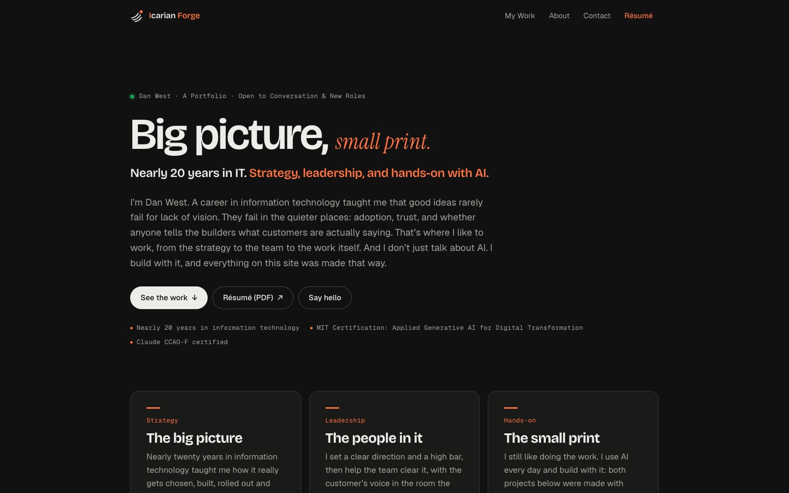 The home page in dark mode